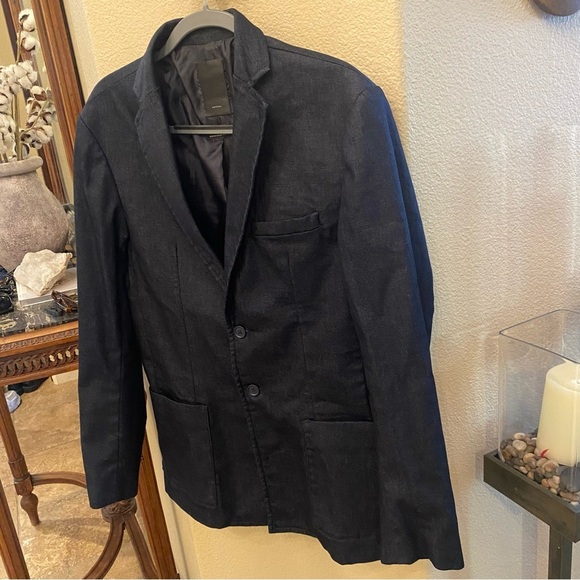 ZARA Men Dark Blue Sartorial Denim Blazer Jacket Size 42 - Picture 2 of 7